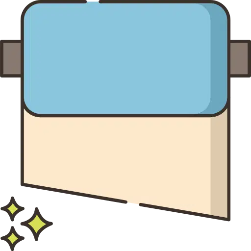 Eine rechteckige blau-beige Sprechblase