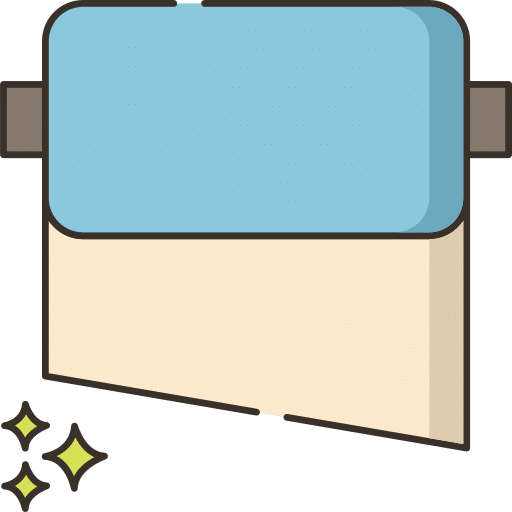 Eine rechteckige blau-beige Sprechblase mit braunen Umrissen, zwei kleinen funkelnden Sternen in der linken unteren Ecke und 